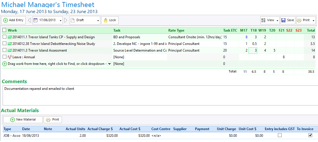 Engineer timesheet tracking